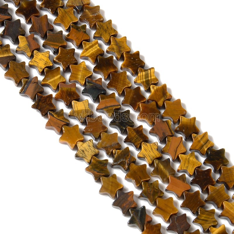Yellow Tiger Eye Flat Stars, Approx 6mm, 38cm/strand