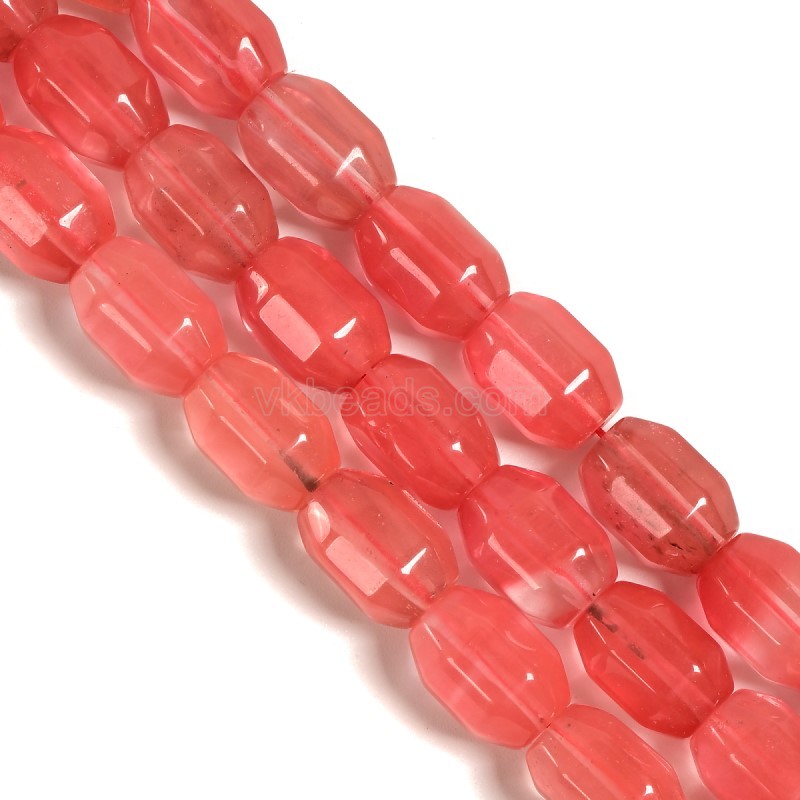 Red Watermelon Quartz Hexagonal Faceted Nuggets, Approx 10x14mm, 38cm/strand
