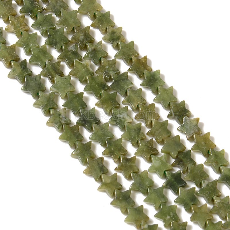 Olive Jade Flat Stars, Approx 6mm, 38cm/strand