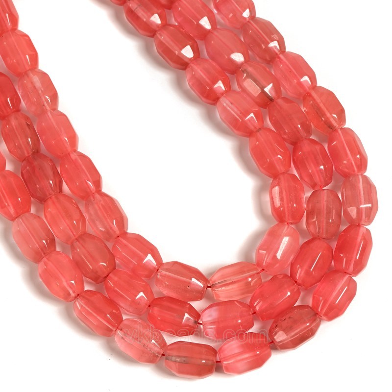 Red Watermelon Quartz Hexagonal Faceted Nuggets, Approx 10x14mm, 38cm/strand