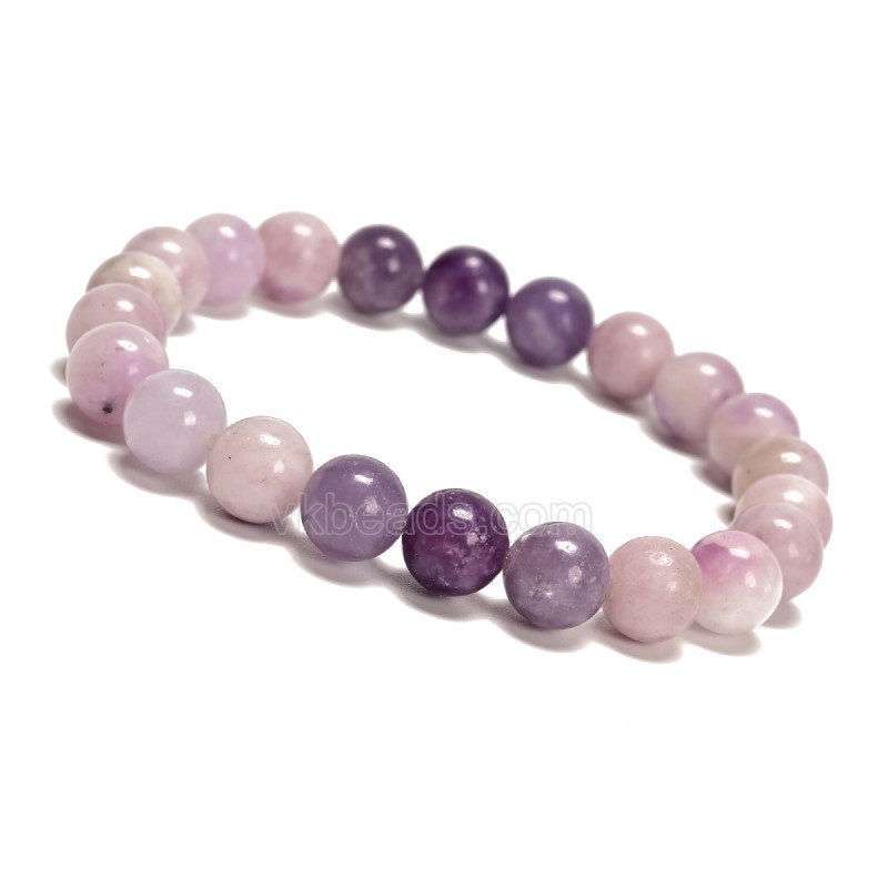 Gradient Lilac Lepidolite Smooth Rounds 8mm Stretch Bracelet, Sell by Piece
