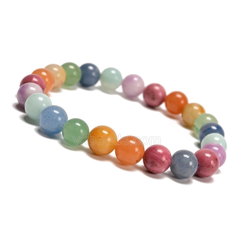 Mixed Stones Smooth Rounds 8mm Stretch Bracelet, Sell by Piece