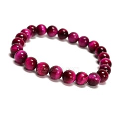 Fuchsia Tiger Eye Smooth Rounds 8mm Stretch Bracelet, Sell by Piece
