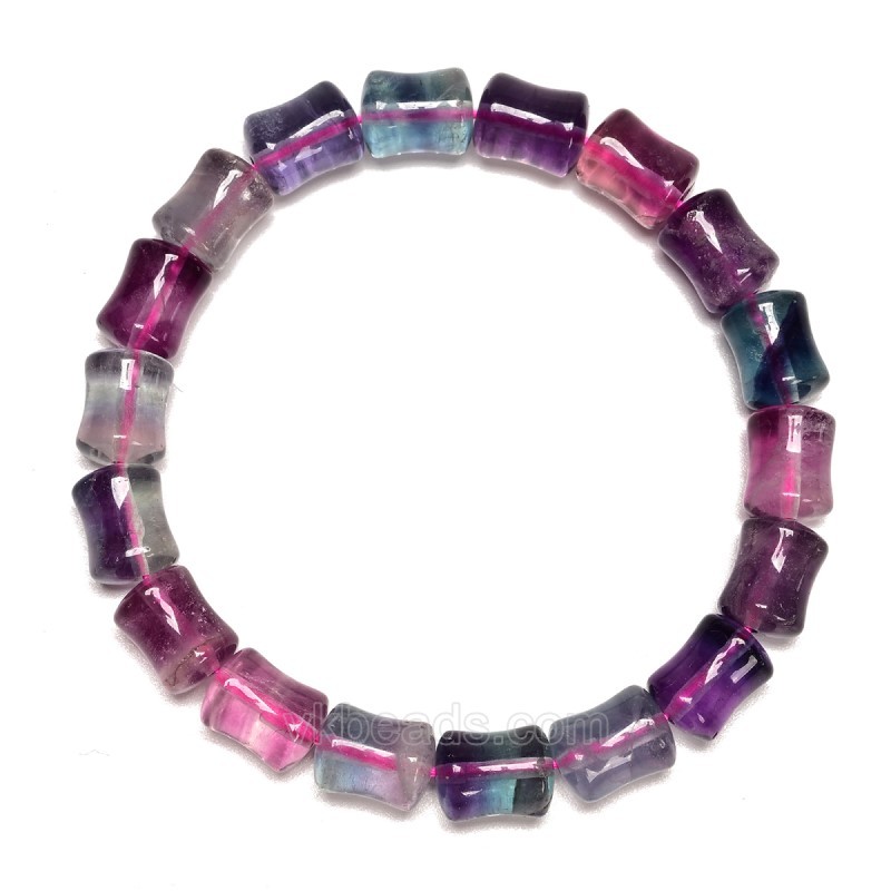 Multicolor Fluorite Bamboo Joints 8x10mm Stretch Bracelet, Sell by Piece