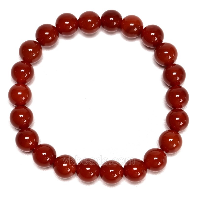 Red Agate Smooth Rounds 8mm Stretch Bracelet, Sell by Piece
