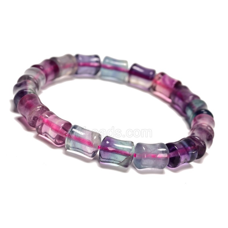 Multicolor Fluorite Bamboo Joints 8x10mm Stretch Bracelet, Sell by Piece