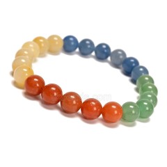 Yellow Old Jade+Blue Aventurine+Green Aventurine+Red Aventurine Smooth Rounds 8mm Stretch Bracelet, Sell by Piece