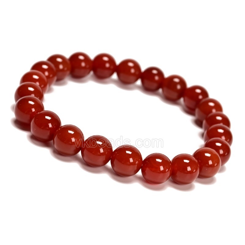 Red Agate Smooth Rounds 8mm Stretch Bracelet, Sell by Piece