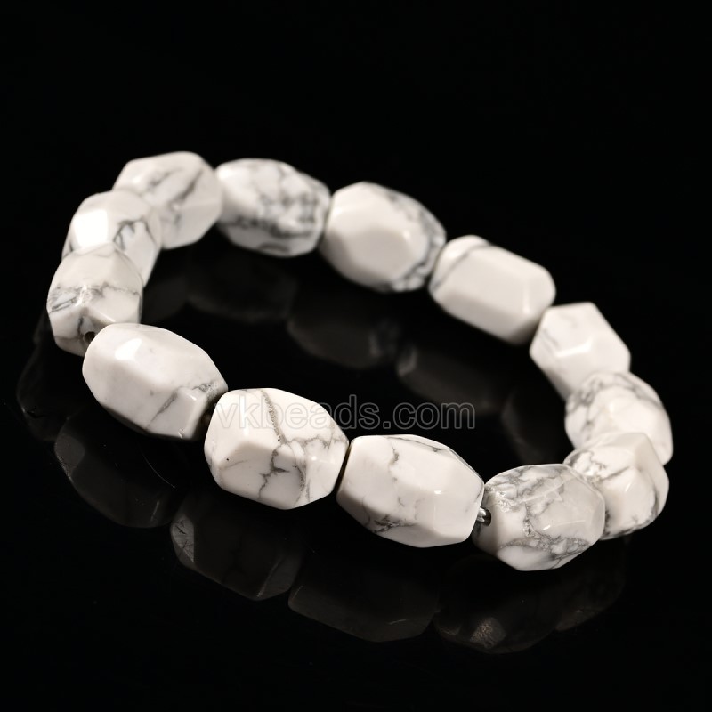 Howlite Faceted Nuggets 10x14mm Stretch Bracelet, Sell by Piece