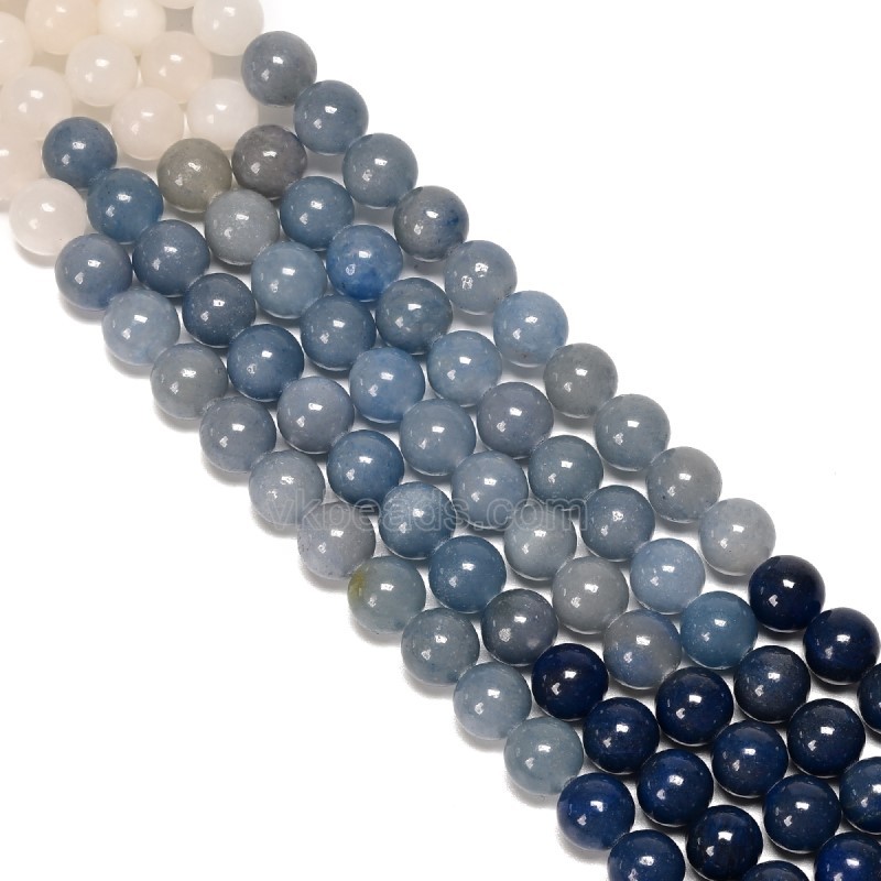 Gradient White Jade+Blue Aventurine Smooth Rounds, Approx 4-10mm, Approx 38cm/strand