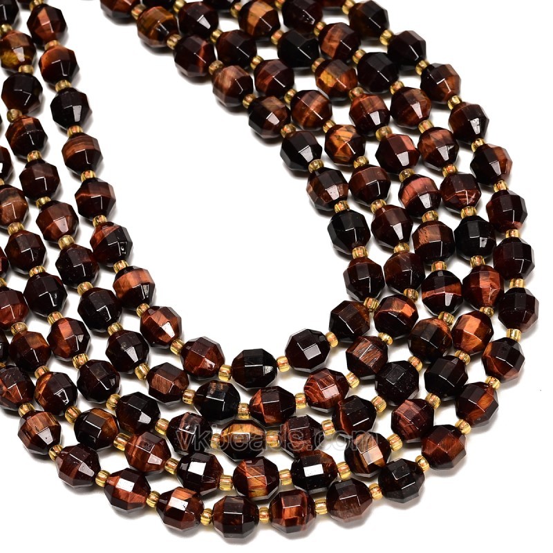 Red Tiger Eye Prism Cut Double Terminated Point Faceted Rounds, Approx 8mm, Approx 38cm/strand