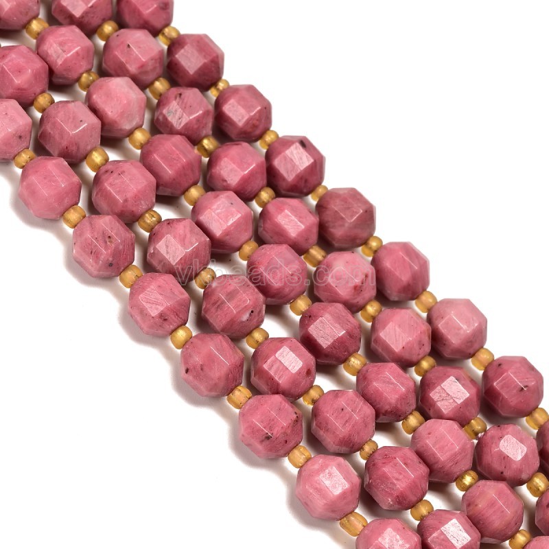 Rhodochrosite Prism Cut Double Terminated Point Faceted Rounds, Approx 8mm, Approx 38cm/strand