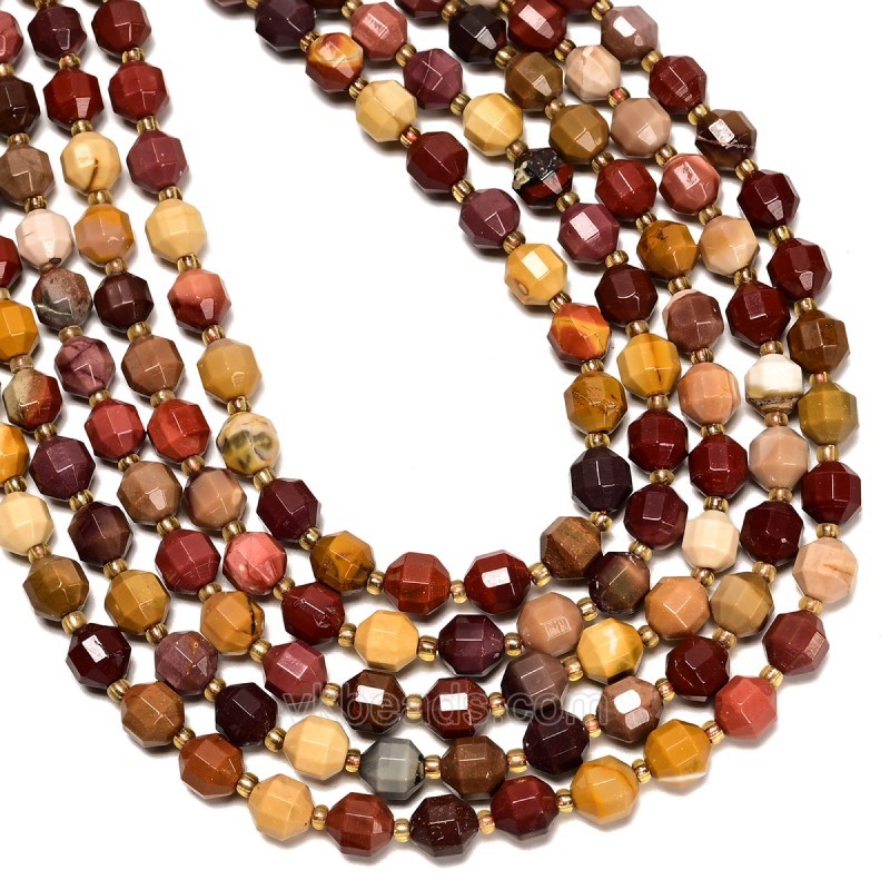 Mookaite Prism Cut Double Terminated Point Faceted Rounds, Approx 8mm, 38cm/strand