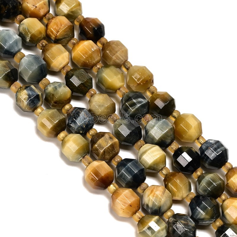 Dream Tiger Eye Prism Cut Double Terminated Point Faceted Rounds, Approx 8mm, 38cm/strand