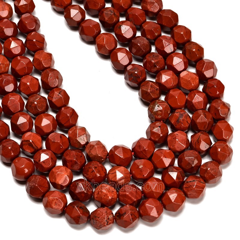 Red Jasper Star Cut Faceted Rounds, Approx 8-10mm, 38cm/strand