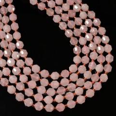 Rose Quartz Prism Cut Double Terminated Point Faceted Rounds, Approx 6-8mm, 38cm/strand
