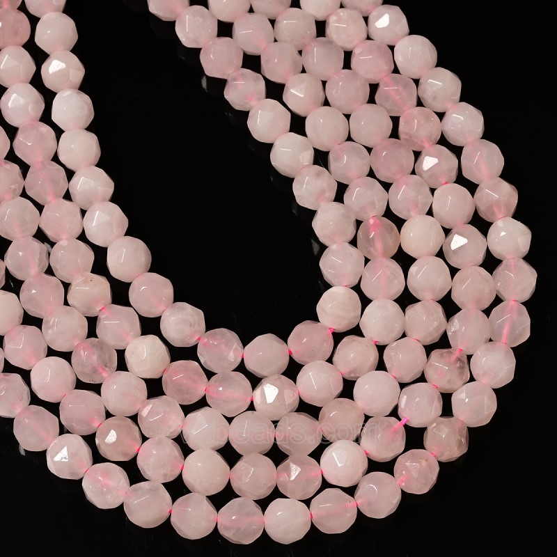 Rose Quartz Star Cut Faceted Rounds, Approx 6-10mm, 38cm/strand