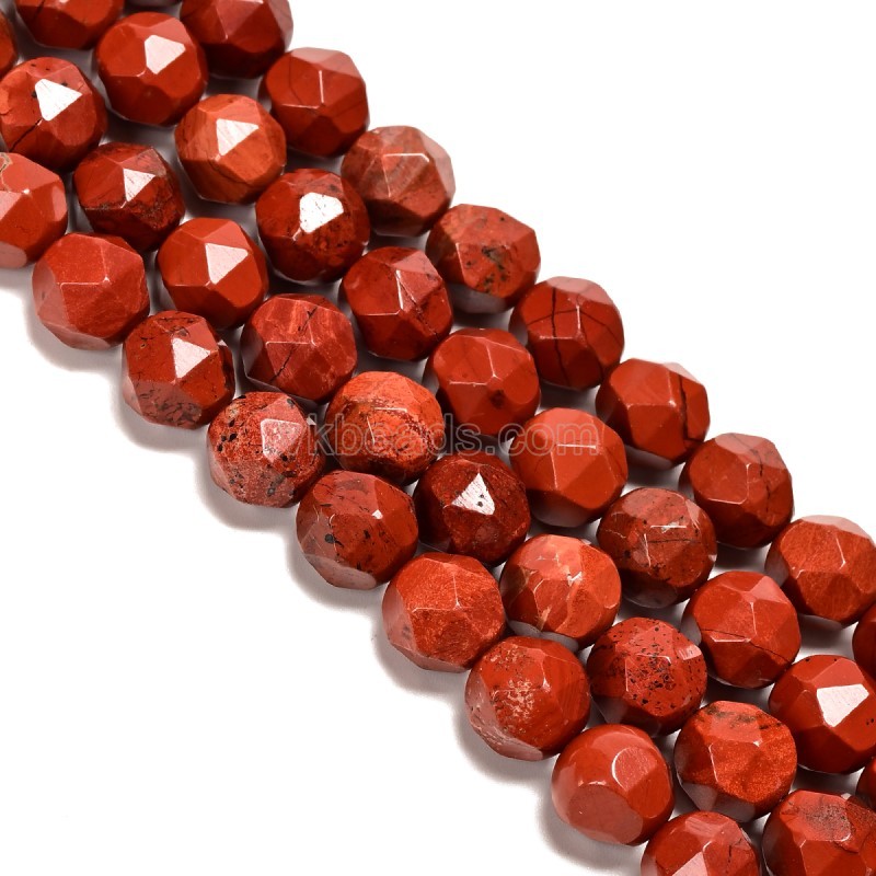 Red Jasper Star Cut Faceted Rounds, Approx 8-10mm, 38cm/strand