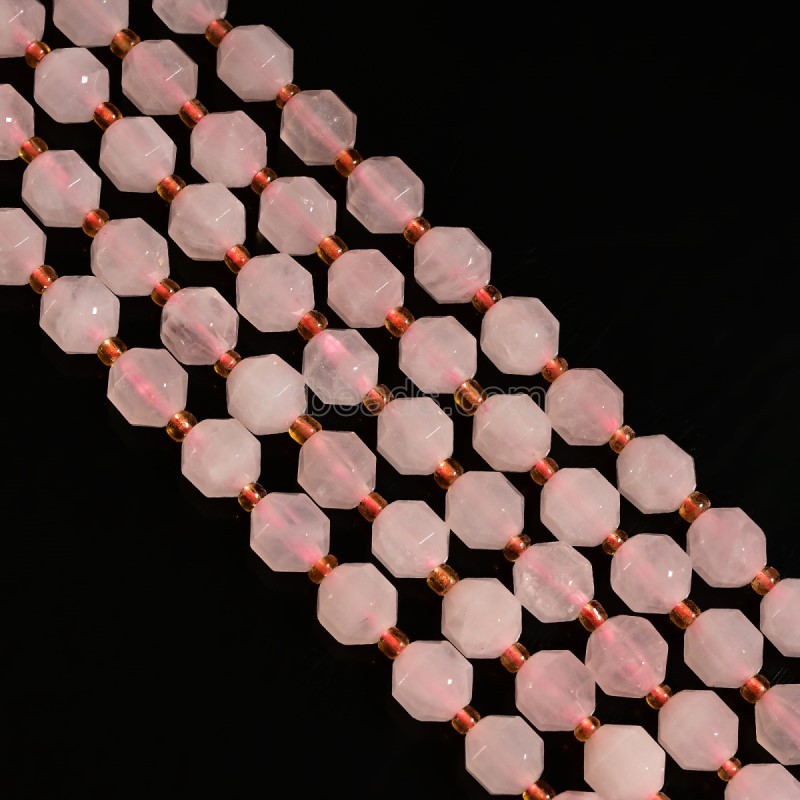 Rose Quartz Prism Cut Double Terminated Point Faceted Rounds, Approx 6-8mm, 38cm/strand