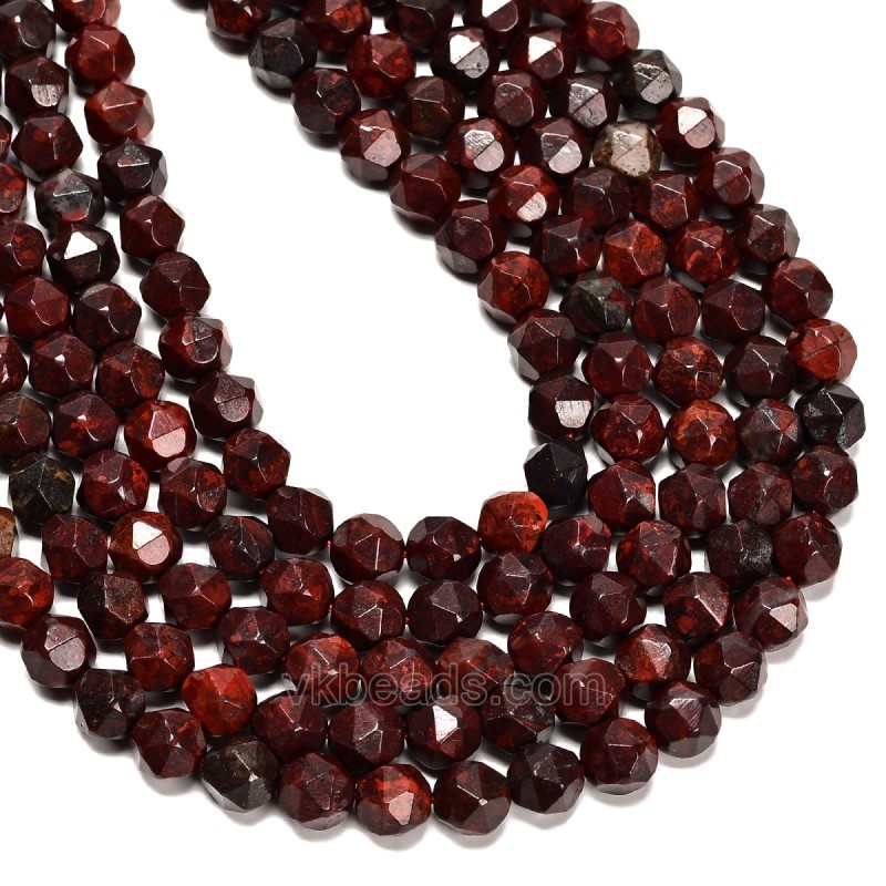 Poppy Jasper Star Cut Faceted Rounds, Approx 8mm, 38cm/strand