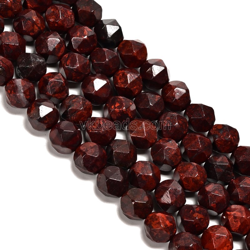 Poppy Jasper Star Cut Faceted Rounds, Approx 8mm, 38cm/strand