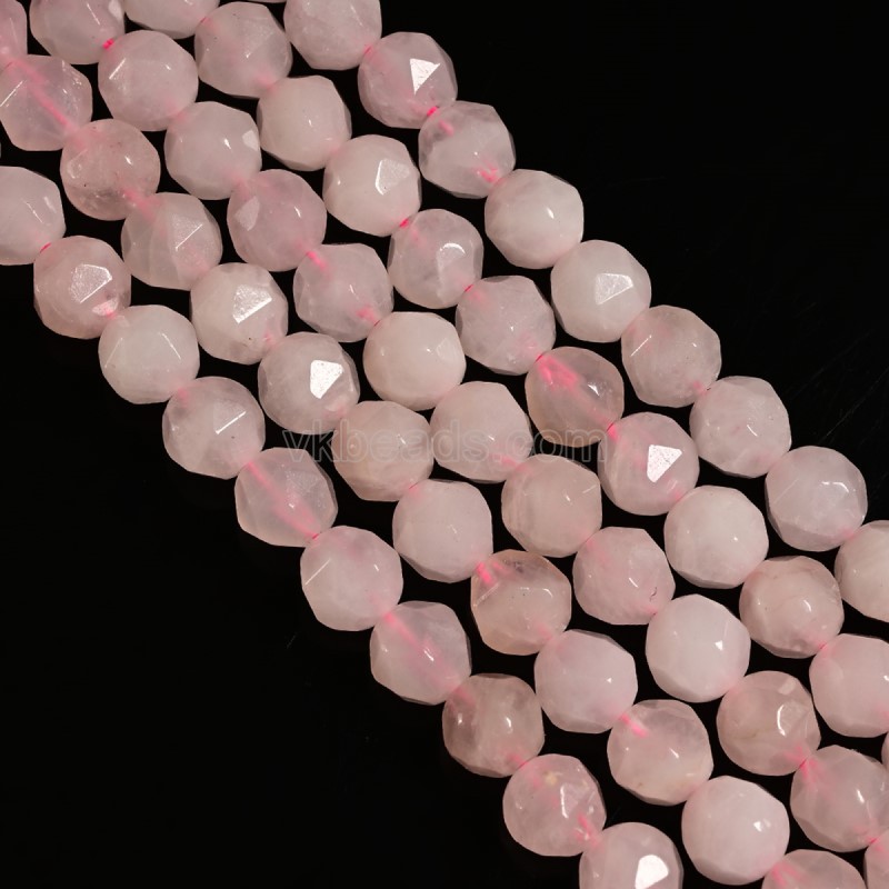 Rose Quartz Star Cut Faceted Rounds, Approx 6-10mm, 38cm/strand