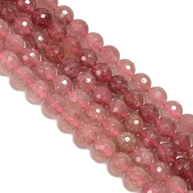 Red Strawberry Quartz Faceted Rounds, 128 Facets, Approx 8mm, 38cm/strand