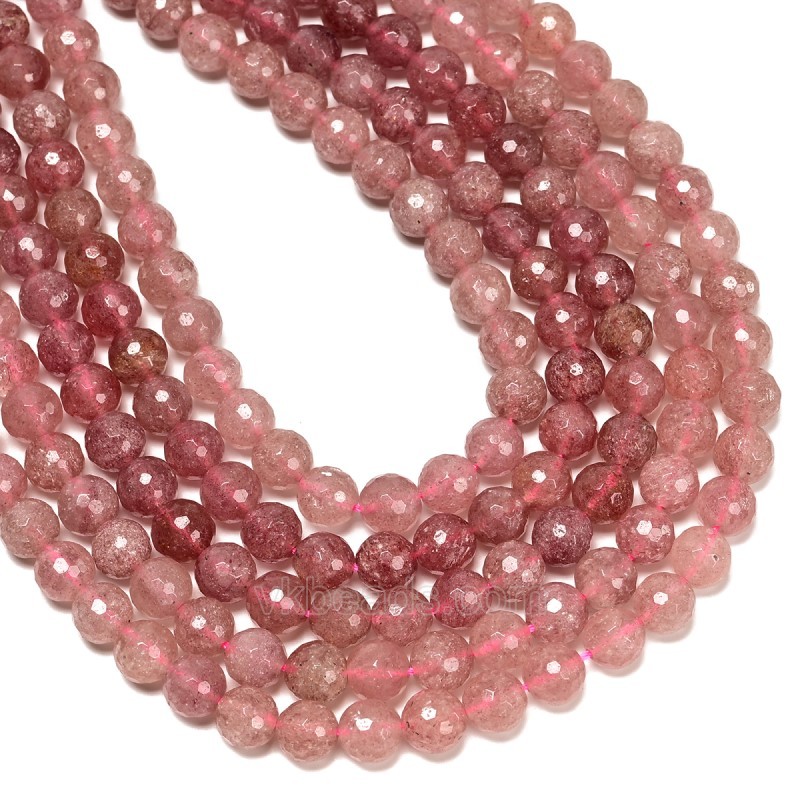 Red Strawberry Quartz Faceted Rounds, 128 Facets, Approx 8mm, 38cm/strand