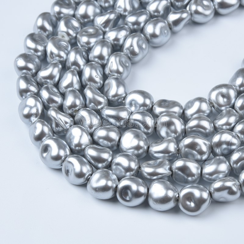 Light Grey Color Baroque Shell Pearl, Approx 9x12mm, 38cm/strand