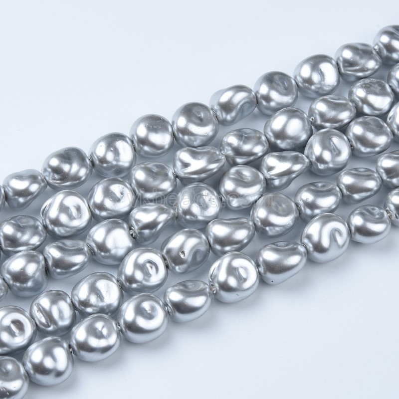 Light Grey Color Baroque Shell Pearl, Approx 9x12mm, 38cm/strand