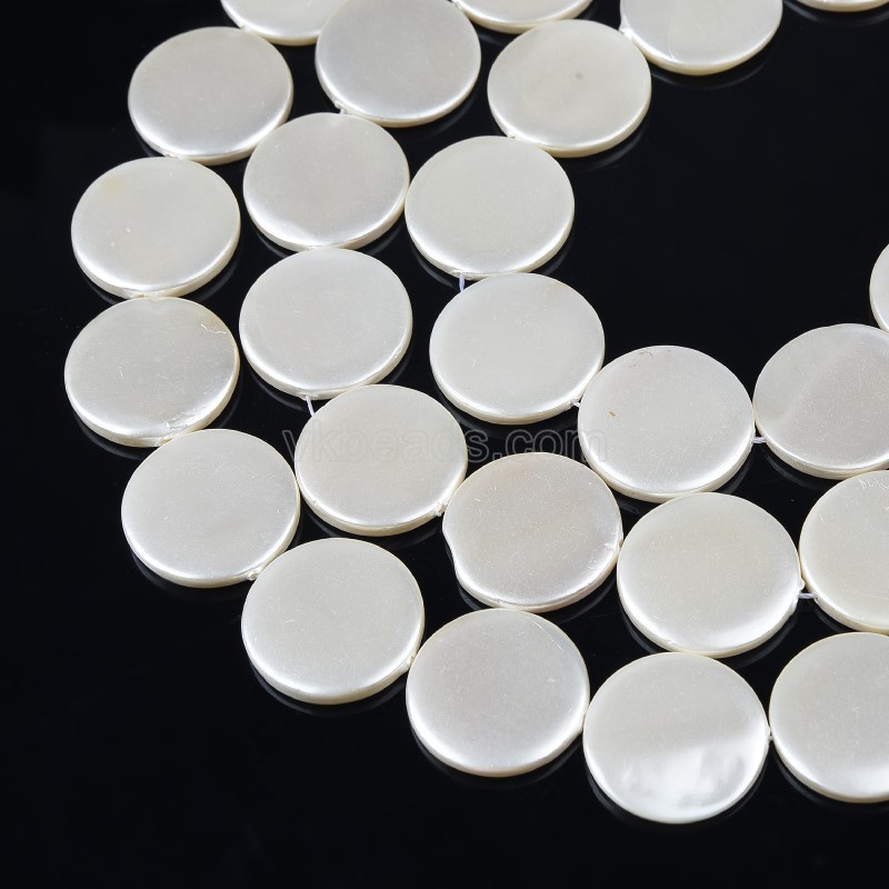White Shell Pearl Flat Coins, Approx 18-30mm, 38cm/strand