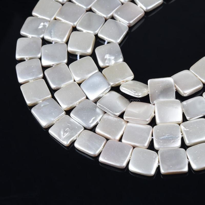 White Shell Pearl Squares, Approx 12mm, 38cm/strand