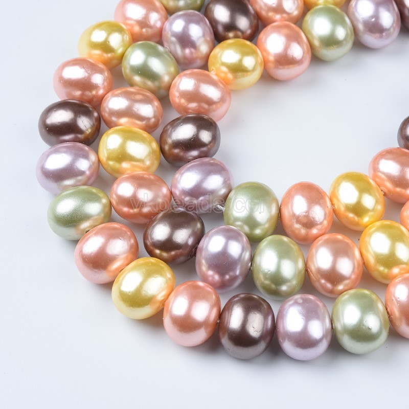 Mixed Color Shell Pearl Center-Drilled Ovals, Approx 13x16mm, 38cm/strand