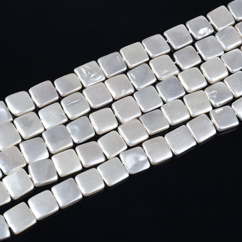 White Shell Pearl Squares, Approx 12mm, 38cm/strand