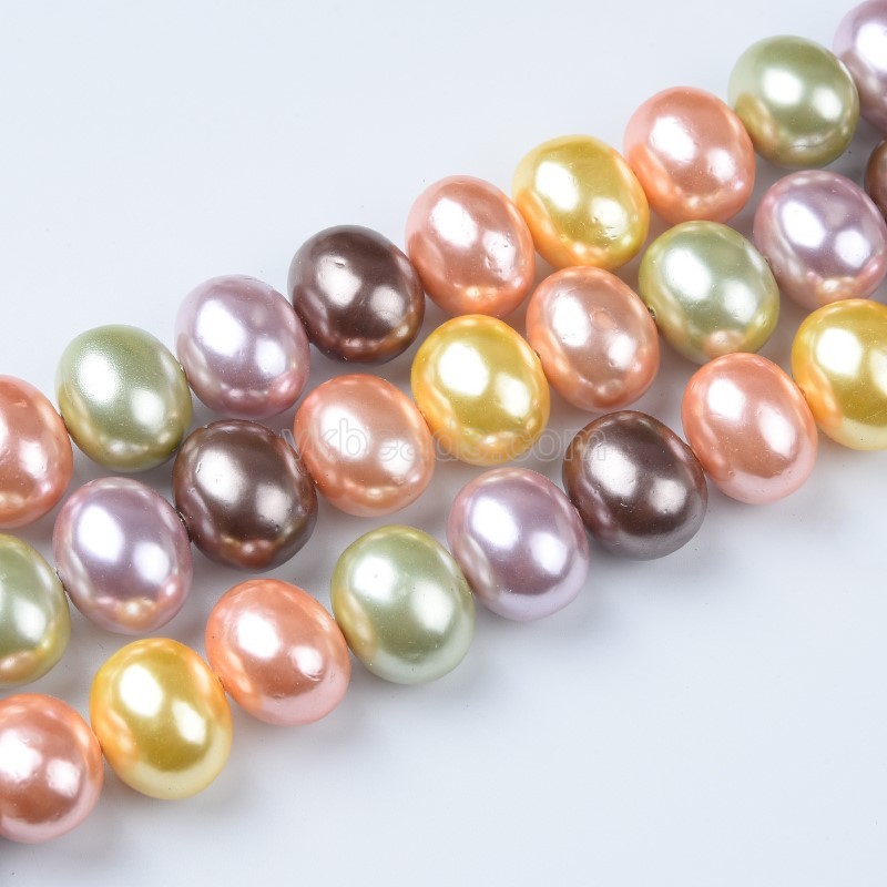 Mixed Color Shell Pearl Center-Drilled Ovals, Approx 13x16mm, 38cm/strand