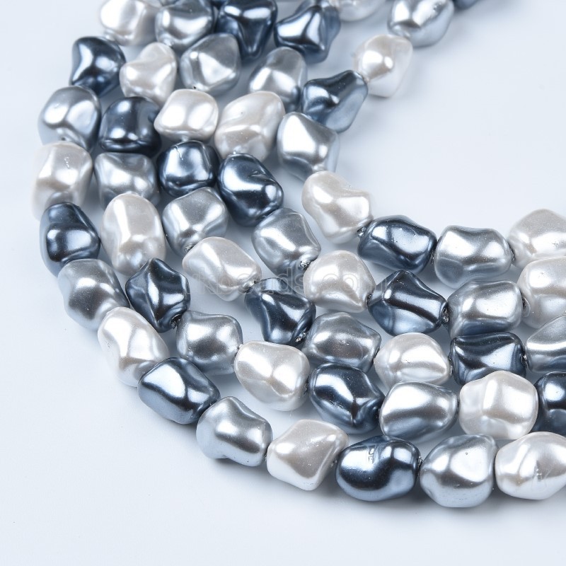 Mixed Color Shell Pearl Throug-Drilled Nuggets, Approx 9x12mm, 38cm/strand