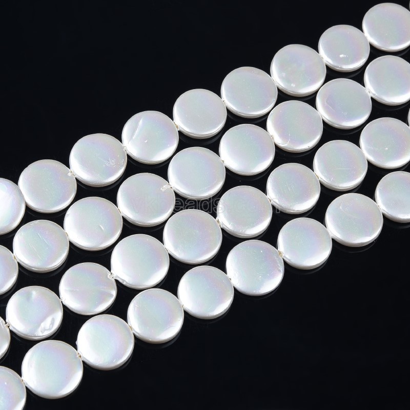 White Shell Pearl Flat Coins, Approx 13mm, 38cm/strand