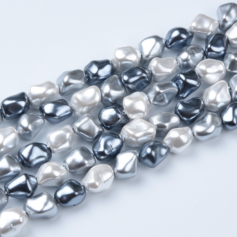 Mixed Color Shell Pearl Throug-Drilled Nuggets, Approx 9x12mm, 38cm/strand