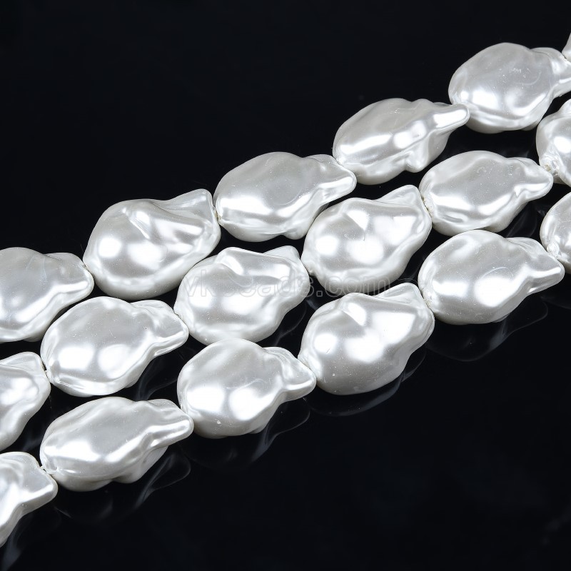 White Baroque Shell Pearl Nuggets, Approx 20x26mm, 38cm/strand