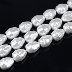 White Scrawl Shell Pearl Round Drops, Approx 16x22mm, 38cm/strand