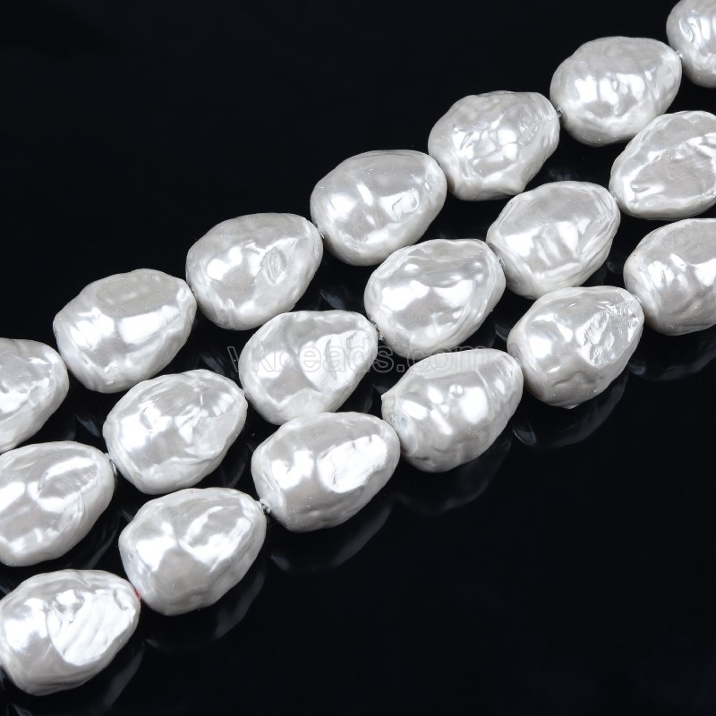 White Scrawl Shell Pearl Round Drops, Approx 16x22mm, 38cm/strand