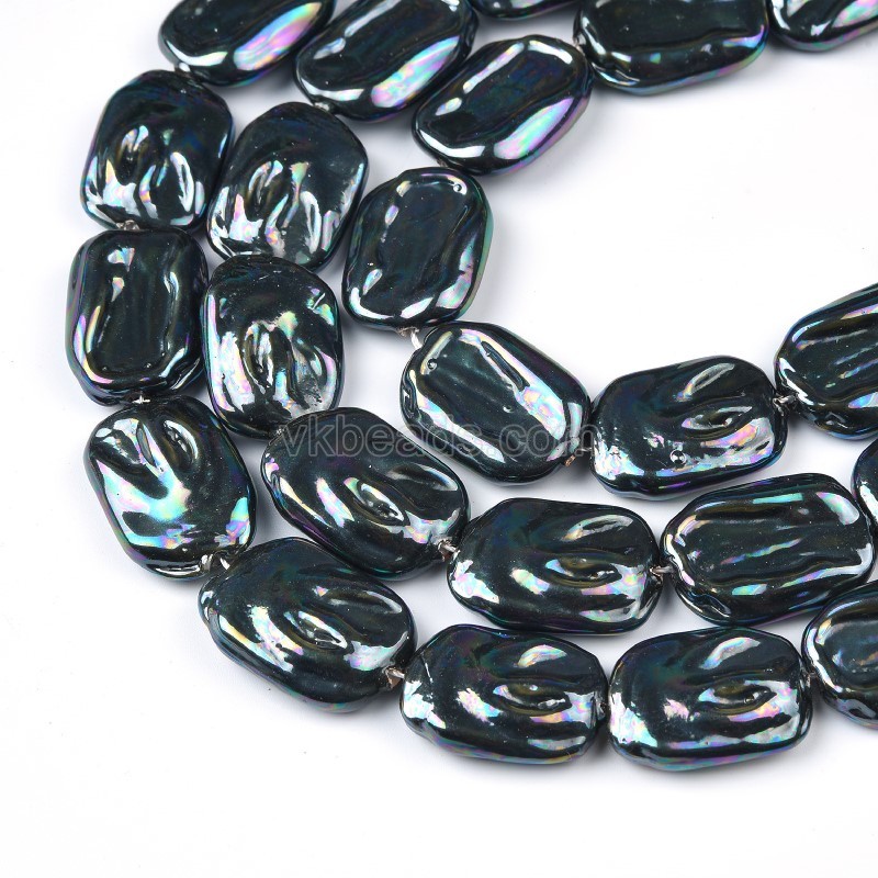 Black Baroque Rectangle Shell Pearl, Approx 16x23mm, 38cm/strand