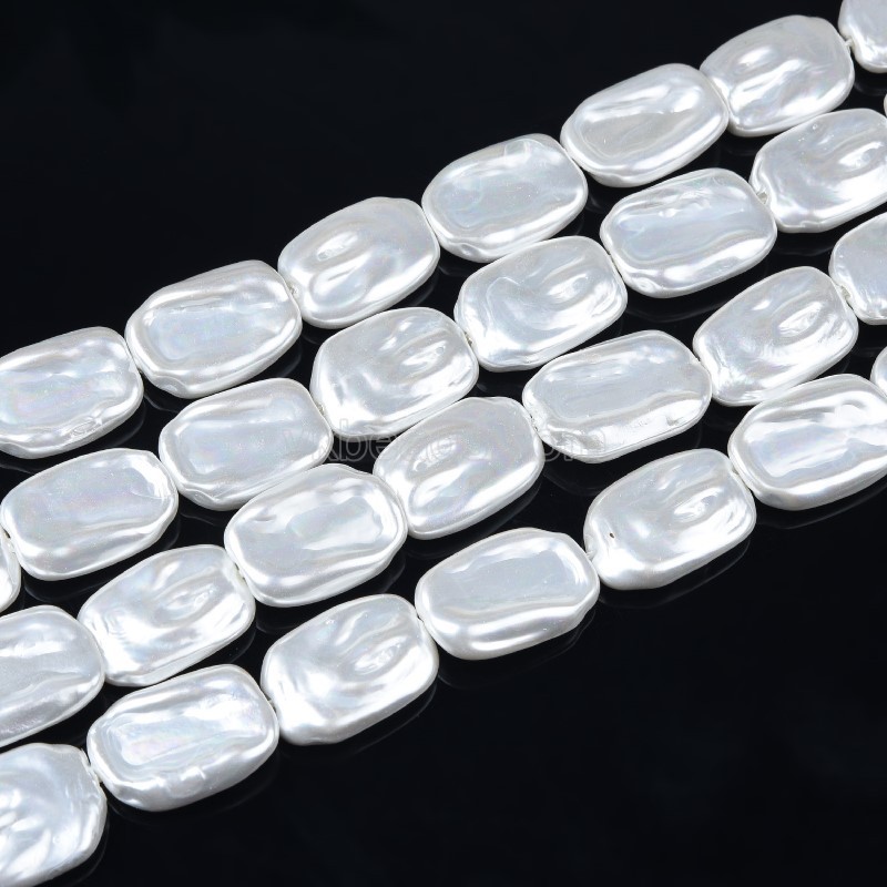White Baroque Rectangle Shell Pearl, Approx 16x23mm, 38cm/strand