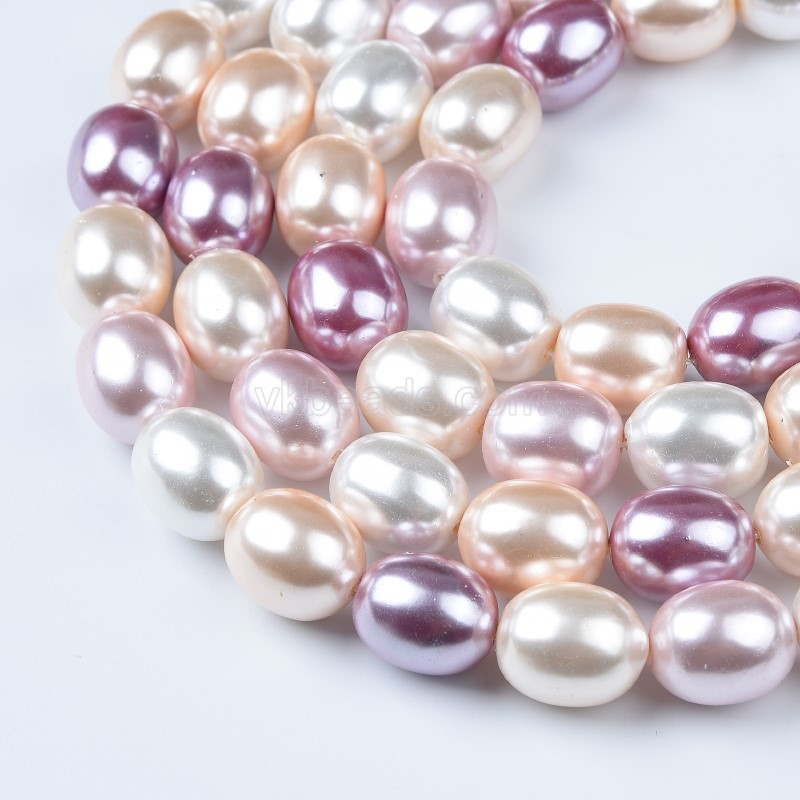 Mixed Color Shell Pearl Through-Drilled Ovals, Approx 13x16mm, 38cm/strand