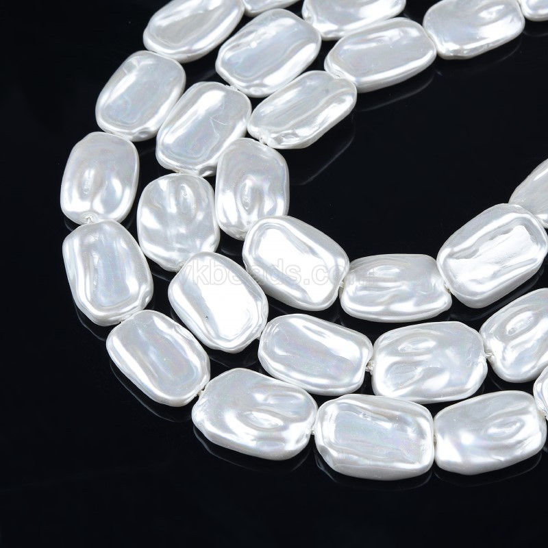 White Baroque Rectangle Shell Pearl, Approx 16x23mm, 38cm/strand