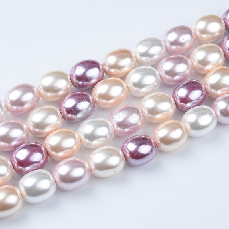Mixed Color Shell Pearl Through-Drilled Ovals, Approx 13x16mm, 38cm/strand