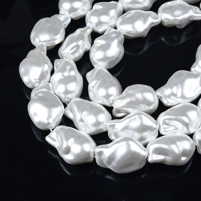 White Baroque Shell Pearl Nuggets, Approx 20x26mm, 38cm/strand