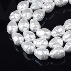 White Scrawl Shell Pearl Round Drops, Approx 16x22mm, 38cm/strand