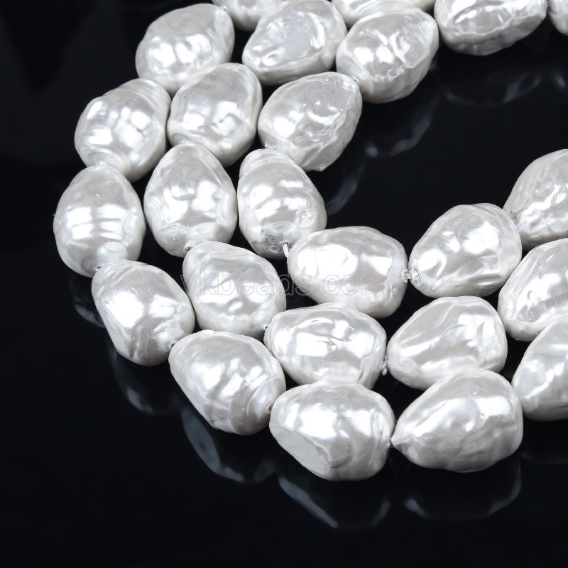 White Scrawl Shell Pearl Round Drops, Approx 16x22mm, 38cm/strand