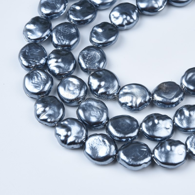 Dark Grey Shell Pearl Irregular Coins, Approx 15mm, 38cm/strand